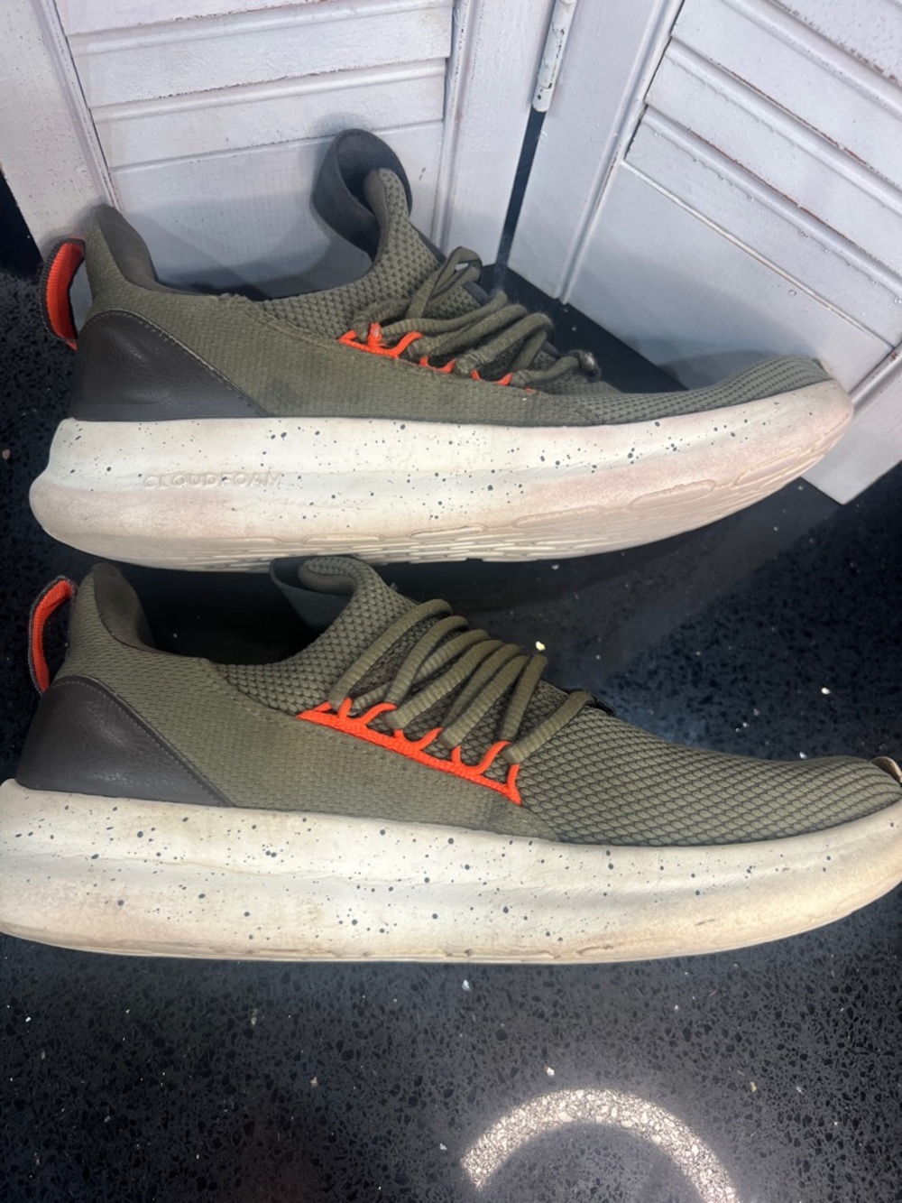 adidas Men's Olive Green Athletic Sneakers with Orange Accents